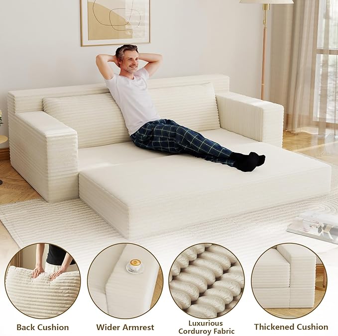 70.78" Loveseat Sofa, Modern Small Corduroy Couch Comfy Deep Seat for Living Room, Bedroom, Home Office, Apartment, No Assembly, Beige