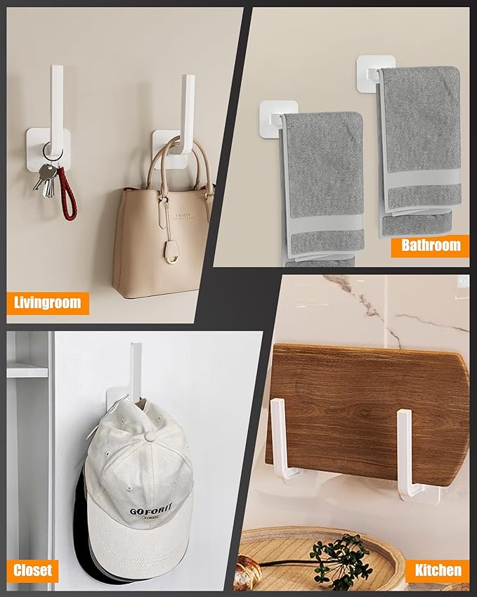 Multi-Purpose Hat Organizer (16-Pack), Strong Adhesive Hat Hooks for Wall, Two Mounting Options, White