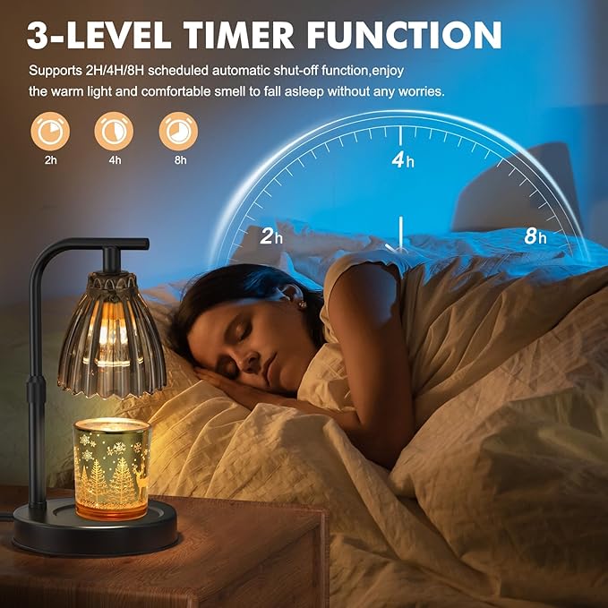 Uflatek Candle Warmer Lamp with Dimmable Timer, Electric Candle Lamp Warmer with Adjustable Height and 2 Bulbs, Birthday and Housewarming Gift for Women and Moms, Home Decor