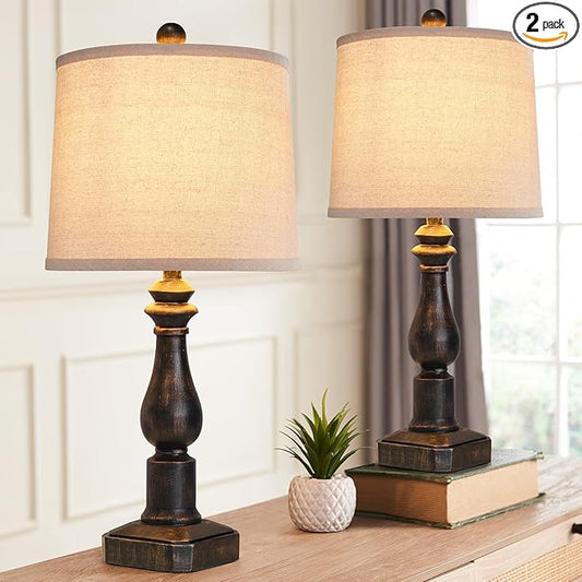 RORIANO 23" Set of 2 Vintage Farmhouse Table Lamp for Living Room Bedroom, Rustic Modern Resin Nightstand Bronze Desk Lamps for Entryway Office, 2 Bulbs Included