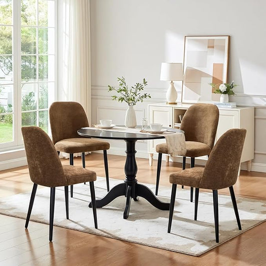 Upholstered Dining Chairs Set of 4, Mid Century Modern Fabric Dining Room Chair High-Back Padded Kitchen Chairs with Padded Seat and Metal Legs for Kitchen Dining Room Restaurant Cafe, Brown