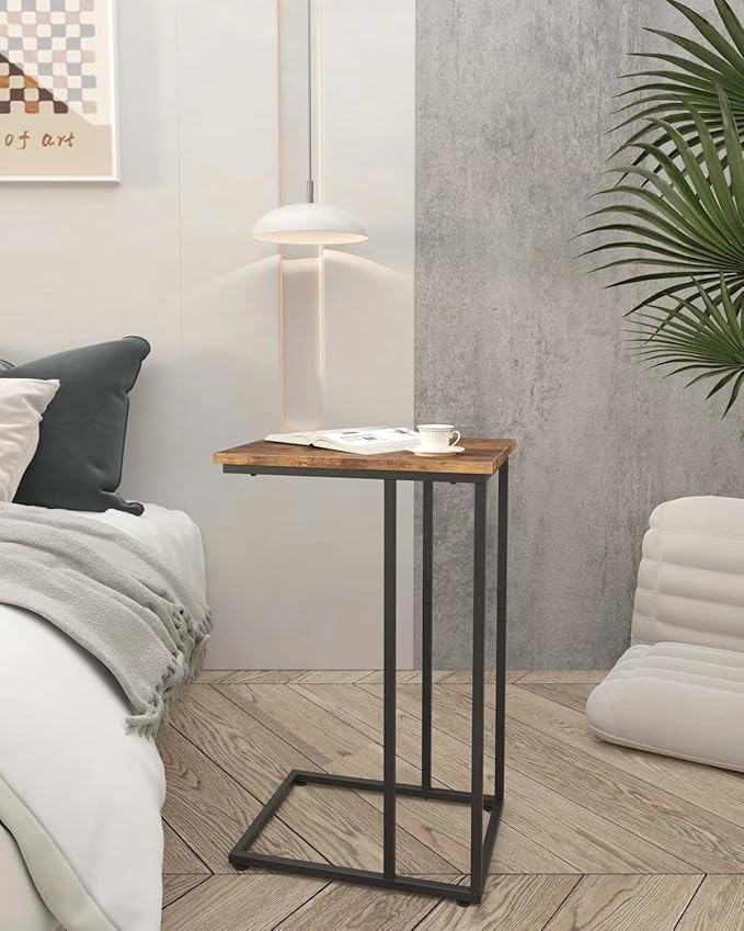 Innerjoin Slim C Shaped End Table, C Side Table for Sofa, Couch and Bed, Tv Tray Table fits Small Space, Living Room Bedroom, Rustic Brown