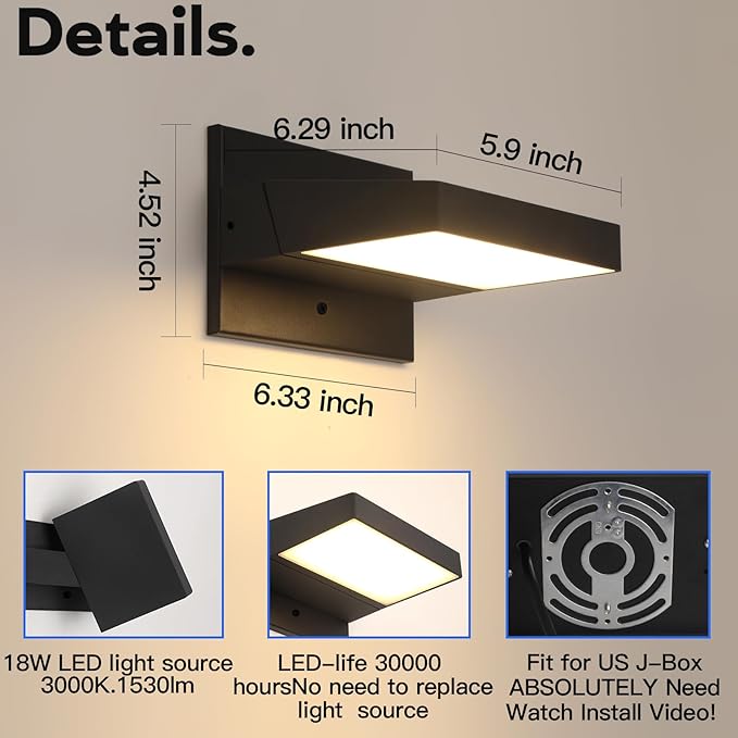 Outdoor Wall Light 350° Rotate Modern Wall Sconce Minimalist Style Wall Mount Light Aluminum Outside Light Fixture No Glare high Brightness 3000K LED Warm Lights for Porch/Front Door