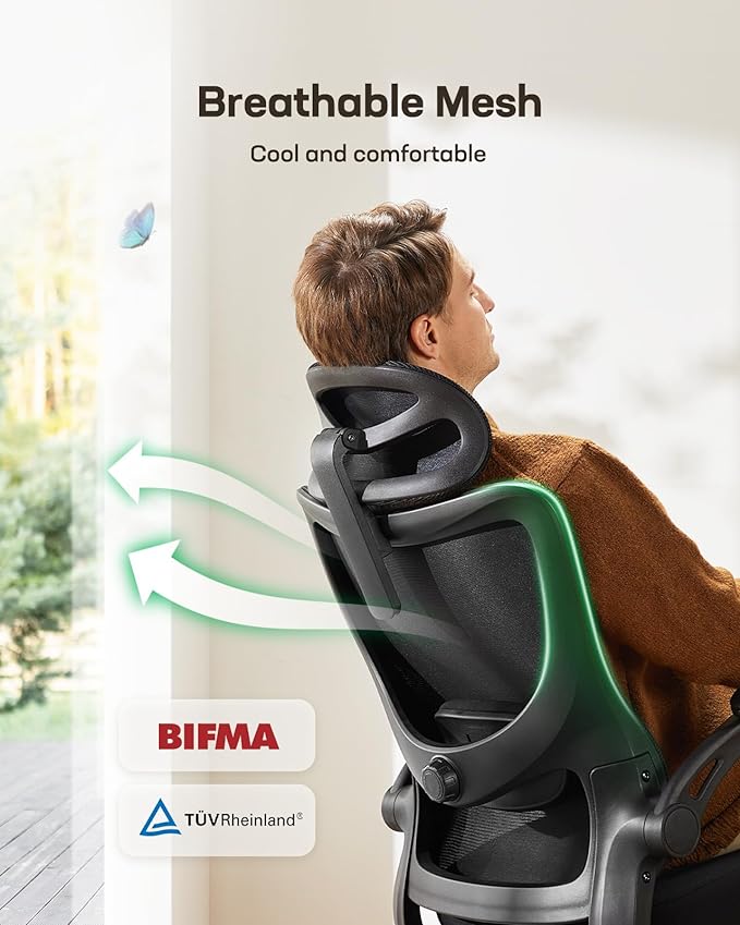 Marsail Ergonomic Office Chair: Office Desk Chair with High Back Mesh and Adjustable Lumbar Support Rolling Work Swivel Task Chairs with Wheel 3D Armrests and Headrest