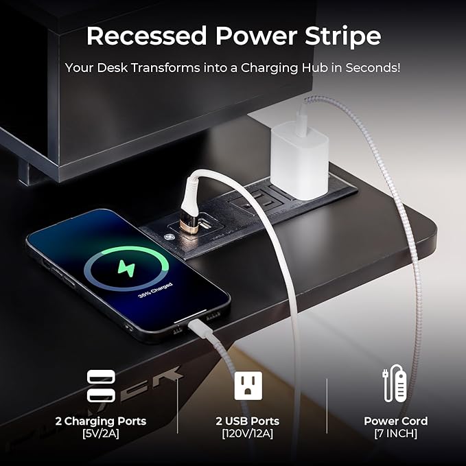 GTPLAYER Electric Standing Desk with Drawers, 55 x 24 Inch Height Adjustable Gaming Desk with Monitor Stand, Power Outlets & LED Lights, Home Office Sit Stand Up Desk with Memory Preset (Black)