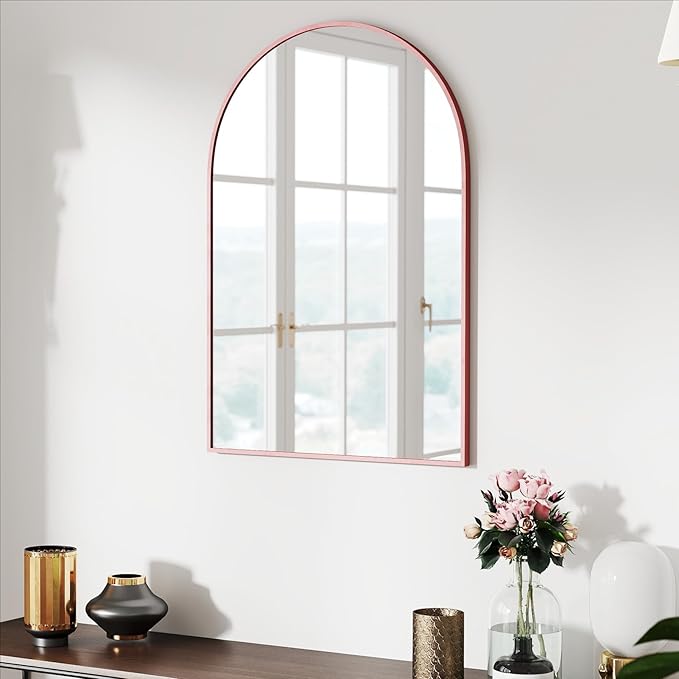30x20 Arch Mirror Full Length Wall Mounted Hanging or Against Wall Metal Aluminium Alloy Frame Dressing Mirrors for Entryway Bedroom Bathroom Living Room 30 20 inch Rosegold Rose Gold