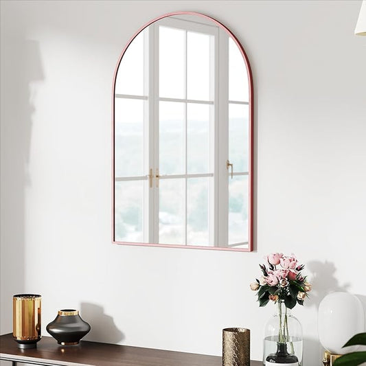 30x20 Arch Mirror Full Length Wall Mounted Hanging or Against Wall Metal Aluminium Alloy Frame Dressing Mirrors for Entryway Bedroom Bathroom Living Room 30 20 inch Rosegold Rose Gold