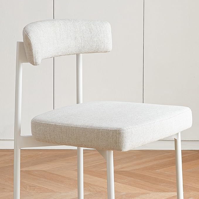 Beige Fabric Dining Chairs Set of 4, Armless Upholstered Kitchen Chair,Modern Dining Room Chair with Curved Backrest