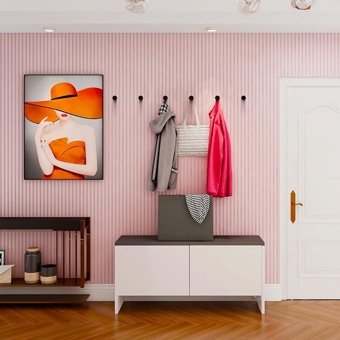 Wood Wall Hooks (6 Pack), Decorative Black Coat Hooks - Heavy Duty, Wall Mounted Hangers for Coats, Backpack, Towel, Cap (Black)