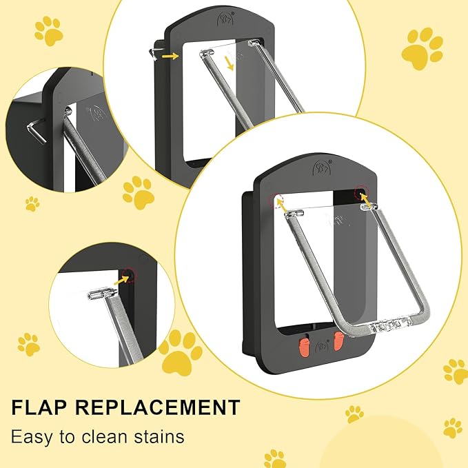 [ALUMANI] Cat Door for Interior Door and Exterior Door, 4 Way Locking Cat Door with Magnetic Flap, Collar Activated Pet Door, 2pcs of Cat Magnetic Collars, Black