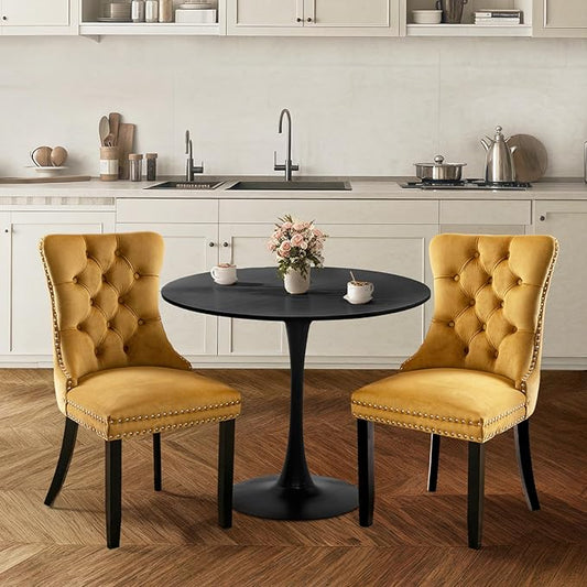 SoarFlash Kitchen Table and Chairs for 2, 24" Dining Table Set for 2 with Velvet Upholstered Chairs, 3 Piece Round Kitchen Table Set, Dining Room Table Set for Small Space, Apartment