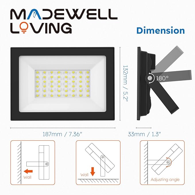 2-Pack 50W LED Flood Lights Outdoor – 9000 Lumens Super Bright Security Lighting, IP66 Waterproof, 5000K Daylight – Energy-Efficient Outdoor Lights for Garage, Garden, Lawn, Backyard