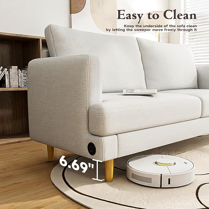 Loveseat Sofa Couch for Living Room with USB Type C Ports – Beige Upholstered 70" Small Couches for Bedroom, Office or Apartment–Modern 2-Seater Deep Seating with Soft Cushions & Sturdy Frame