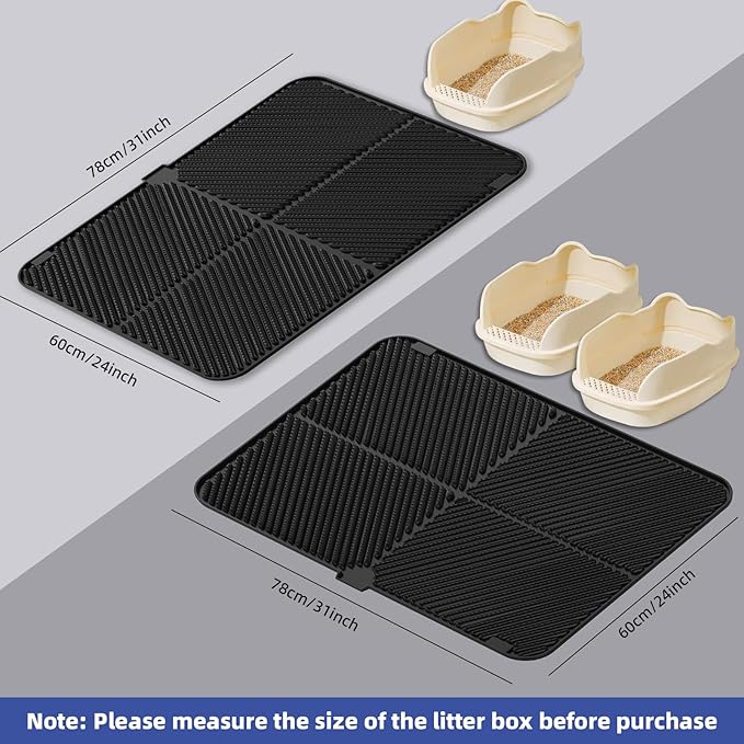 Cat Litter Mat Large, Waterproof Urine Proof Silicone Kitty Litter Mat, Easy Clean Cat Litter Box Mat, Washable Litter Trapping Mat, Scatter Control, Less Waste(Black, 31''X23'')
