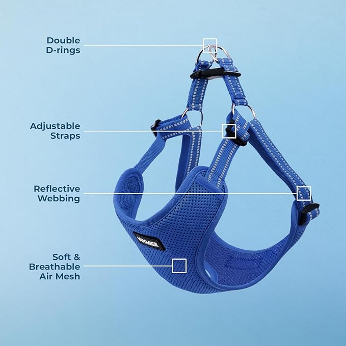 Best Pet Supplies Voyager Adjustable Dog Vest Harness Breathable No Pull Harness for Small, Medium, Large Dogs, Harness for Walking, Jogging, Easy Step-In, Reflective Stripes - Royal Blue, S