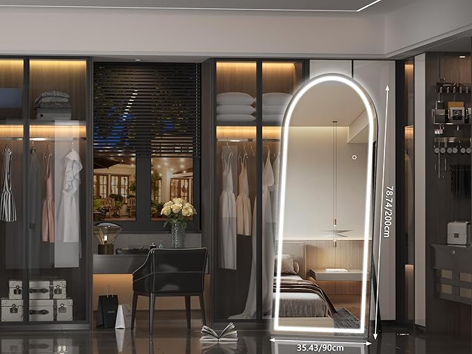 Hasipu 79" X 36" Full Length Mirror with Lights, Black Frame Arch Led Mirror Full Length and 3 Colors Temperatures & Brightness Adjustable,Light Up Mirror Full Body for Bedroom Cloakroom Living Room