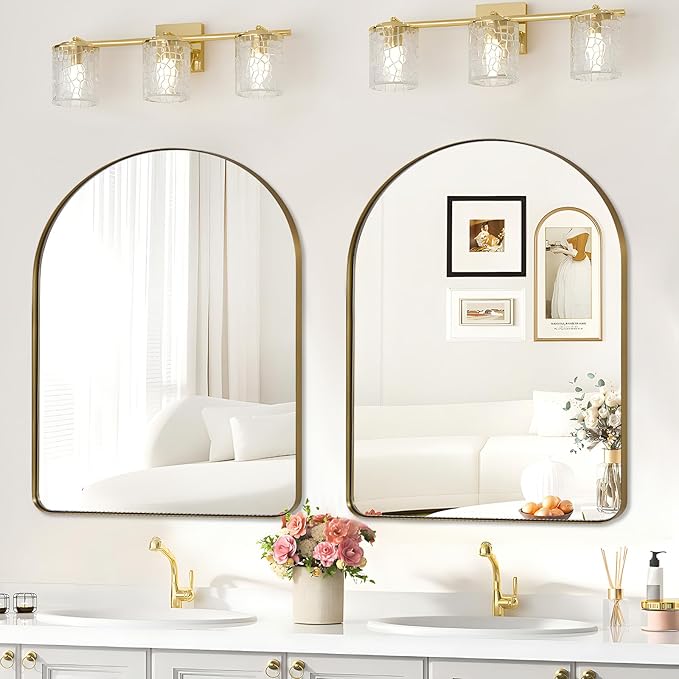ANDY STAR 30x40 Inch Gold Bathroom Mirror, Arch Top Design Stainless Steel Mteal Frame, Brass Arch Mirrors for Wall Ideal for Bathroom, Entry, Living Room
