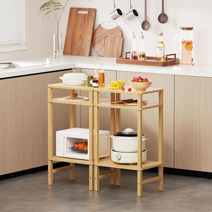 28in Tall Bamboo Side Table 3-Tier Small Narrow End Table, Skinny Nightstand for Small Space, Farmhouse Slim Night Stand with Storage for Couch, Wooden Thin Bedside Table, Natural