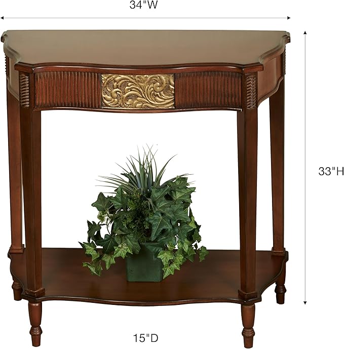 Touch of Class Sarantino Wooden Console Table - Natural Cherry with Aged Gold Details - Traditional Decorative Regal Furniture - Half Circle Moon Shape - Elegant Display for Entryway Room
