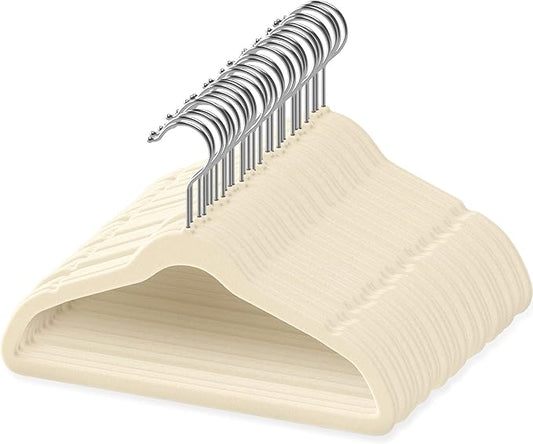 50 Premium Baby Velvet Hangers - 11.8" Non-Slip, Ultra-Slim Space-Saving Children Closet Hangers - 360° Swivel Hook, Strong & Durable Infant & Toddler Clothes Hangers for Wardrobe - Ivory