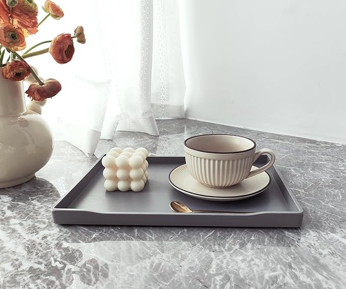 Gray Serving Tray (11.8 x 8.7 inch) for Serving Accessory, Spa, Coffee, Drinks, Wine, Tea, Bar, Party, Seasoning, Perfume and Display Use.