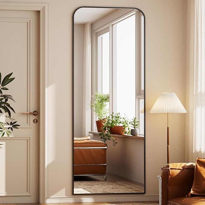 Full Length Mirror 71"x26" Arched Floor Standing Large Mirrors Full Body Mirror with Stand - with Aluminum Frame for Bedroom Living Room, Black