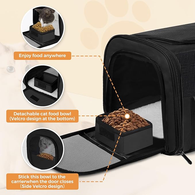 Pet Carrier 17Lx12Wx11H inches, Airline Approved,Pet Travel Carrier Bag for Small Cats and Dogs, Soft Dog Carrier for 1-25 LBS Pets,Dog Cat Carrier with Safety Lock Zipper (Black)