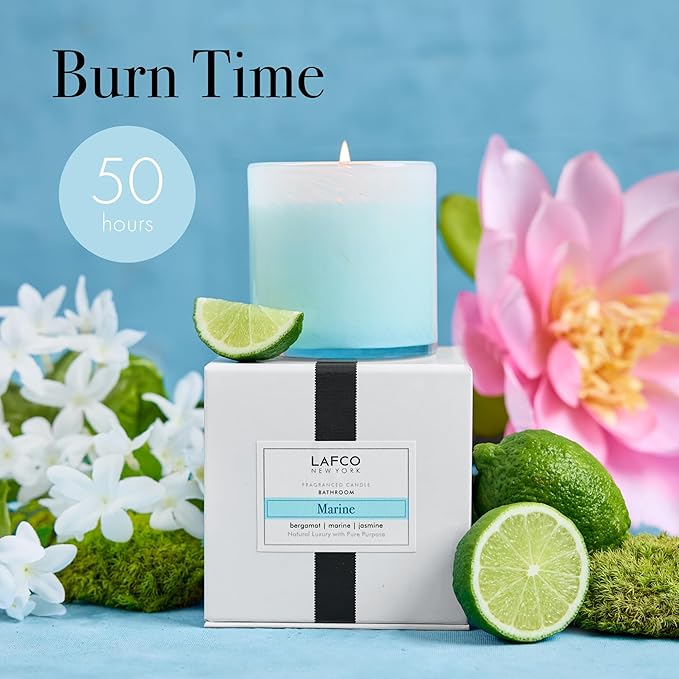 LAFCO New York Classic Candle, Marine - 6.5 oz - 50-Hour Burn Time - Reusable, Hand Blown Glass Vessel - Made in The USA