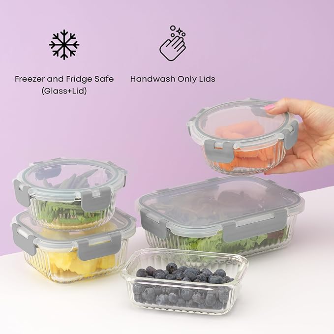 JoyJolt 24pc Borosilicate Glass Storage Containers with Lids | 12 Airtight/Freezer Safe Food Storage Containers for Pantry and Kitchen | Meal Prep Container for Lunch | Glass Tupperware Set