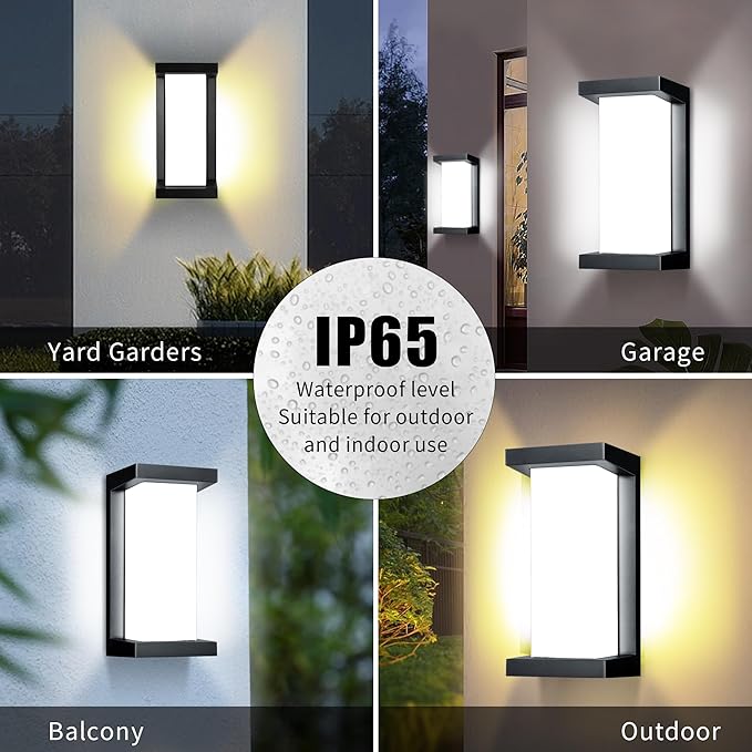 Wrasse Porch Lights Outdoor Waterproof 2000LM 20W Modern Exterior Neutral White Lighting Fixtures 6500K Black Outdoor Light Wall Mount Sconce Wired for House/Garage Front Door Outside