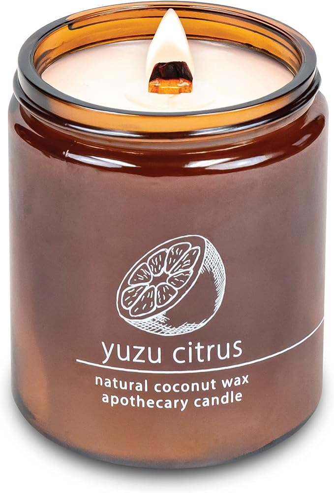 Hemlock Park Crackling Wood Wick Candle Handcrafted with Natural Coconut Wax (Standard 8 oz, Yuzu Citrus)