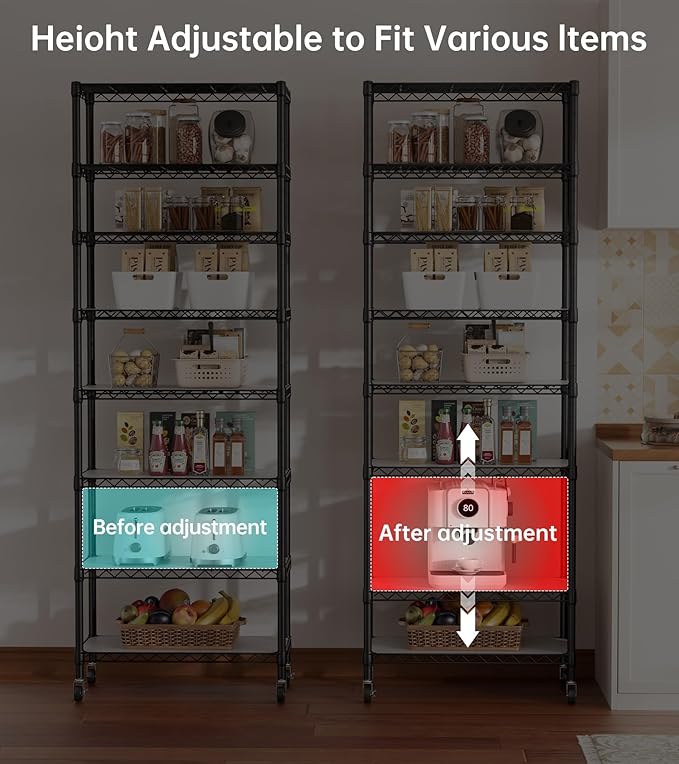 SINGAYE 8 Garage Heavy Duty Shelving Unit Kitchen Pantry Close Home Organizers and Storage Bathroom Shelf Laundry Room Organization Industrial Book Metal Wire Adjustable Shelves