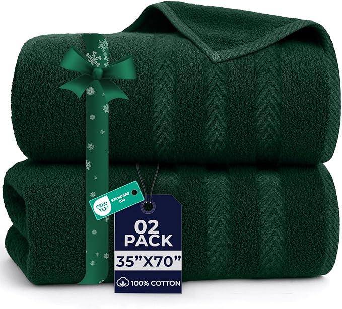 DAN RIVER 2 Pack Luxury Bath Sheets 35x70, 600 GSM, Soft & Quick Dry 100% Ring Spun Cotton Towels Ideal for Hotels, Spas, Gyms & Salons Extra Large, Hunter Green