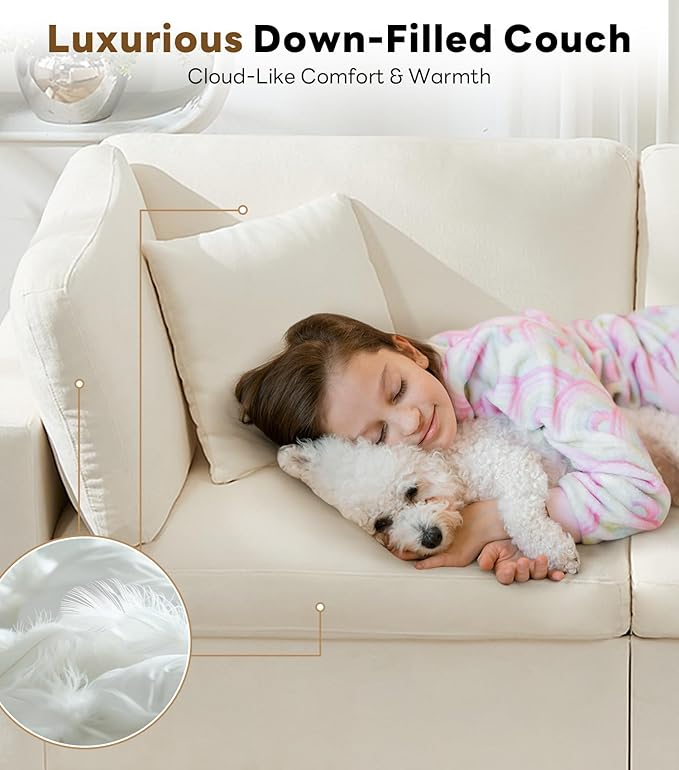 Tbfit Modern Sectional Sofa, Down-Filled Cushions, Extra Comfy Cloud Couch for Home, Living Room, Beige