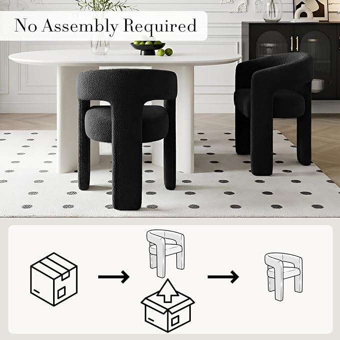 Black Dining Chairs Set of 2, Upholstered Sherpa Barrel Chairs with Arms Comfy Accent Side Chairs for Living Room/Dining Room/Reception