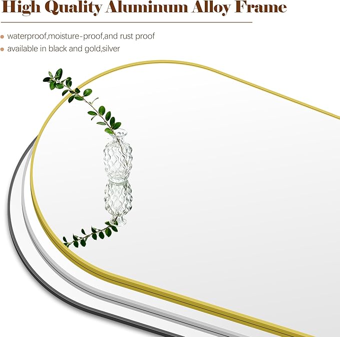 Arched Bathroom Mirror, 24"x36" Gold Arched Mirror for Bathroom, Wall Mounted Mirror, Gold Vanity Wall Mirror w/Metal Frame for Bedroom, Entryway, Living Room, Vertically Hanging