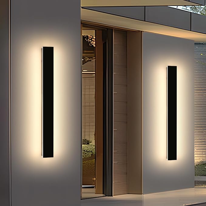 2 Pack Long Outdoor Wall Sconce, 47.2inch Modern Exterior Light Fixture, IP65 Waterproof, 3000K-6000K Dimmable, Strip Wall Mount Lighting for Patio, Garden, Garage with Remote Control