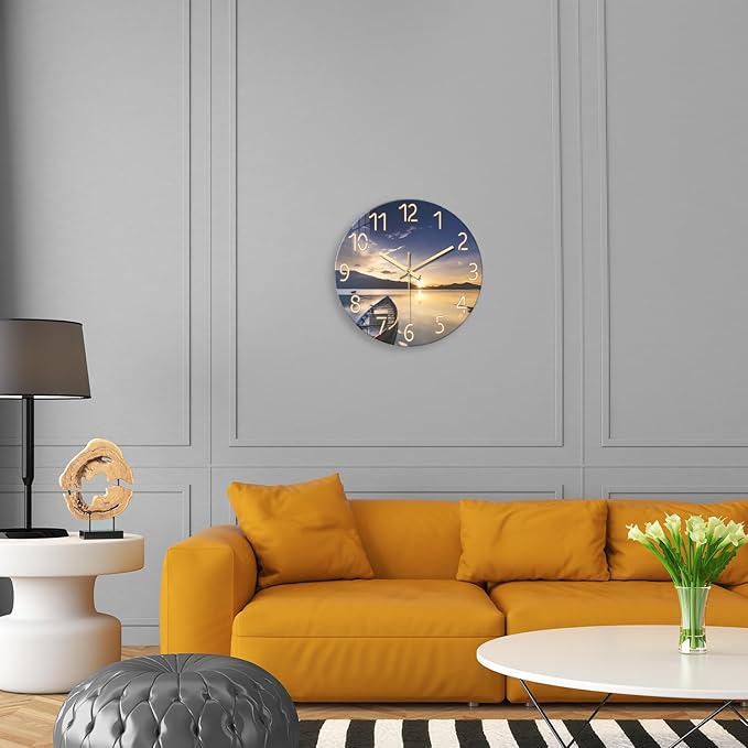 Sunset Clocks Wall for Bedroom Silent Wall Clock Non Ticking Decorative Wall Clocks Battery Operated 14 Inch