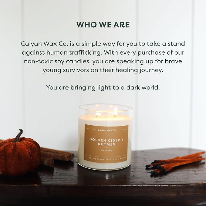 Calyan Wax Co. Golden Cider & Nutmeg 2 Wick Scented Candle - 37 Hour Burn - Luxury Non Toxic Soy Wax Candles - Long Lasting Large Glass Jar Candle for Home - 8.8oz