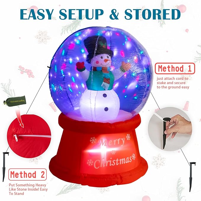 VCUTEKA Christmas Inflatables Outdoor Decorations - 5FT Inflatable Ball with Christmas Snowman Blow Up Built-in Colorful LED Lights for Holiday Yard Garden Lawn Xmas Decor