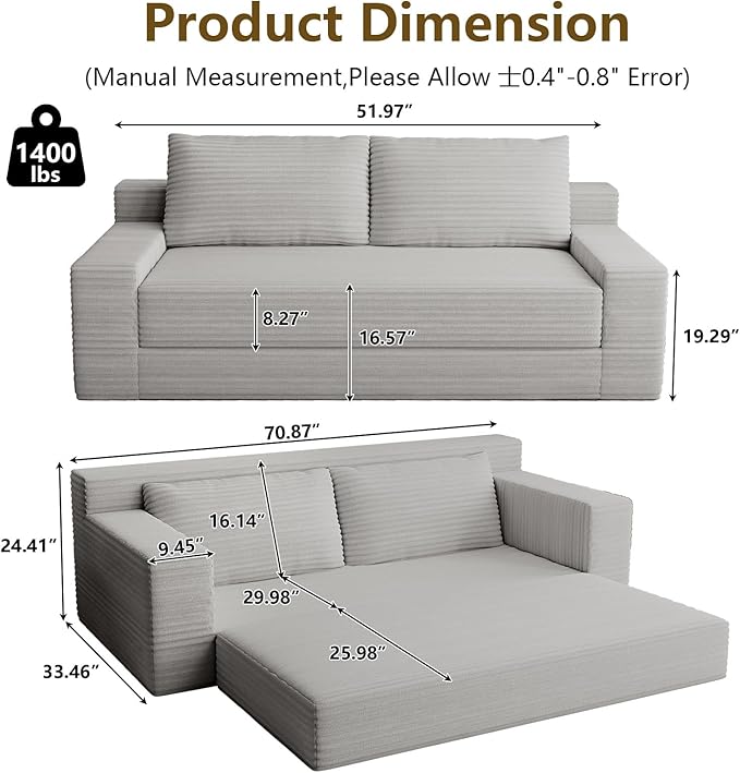 70.78" Loveseat Sofa, Modern Small Corduroy Couch Comfy Deep Seat for Living Room, Bedroom, Apartment, Home Office, No Assembly, Light Grey
