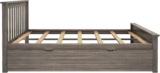 Max & Lily Full Bed, Wood Bed Frame with Headboard For Kids with Trundle, Slatted, Clay