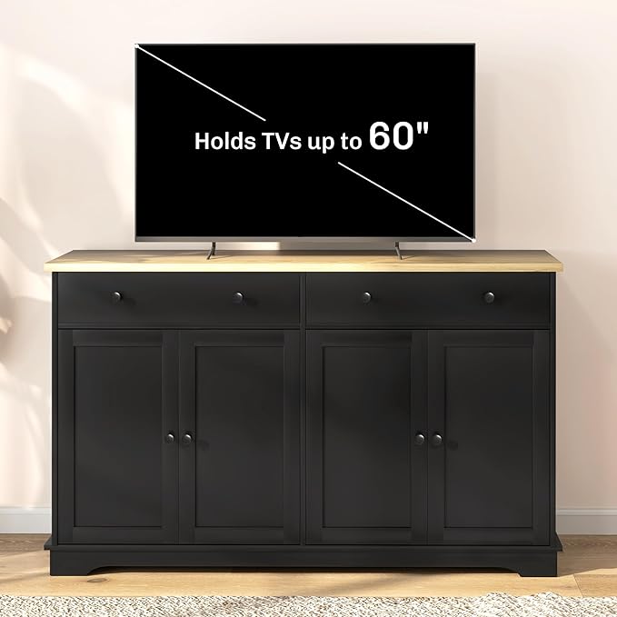 HOMCOM Sideboard Buffet Cabinet with Storage, 55" Modern Kitchen Cabinet with 4 Doors, 2 Drawers and 2 Adjustable Shelves, Coffee Bar, Black