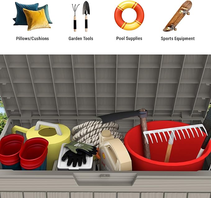 45 Gallon Outdoor Storage Box, Waterproof Deck Box with Build-in Handles and Lockable Lid, Outside Storage Box for Backyard Garden Tools, Patio Cushions, Package Delivery Box, Grey