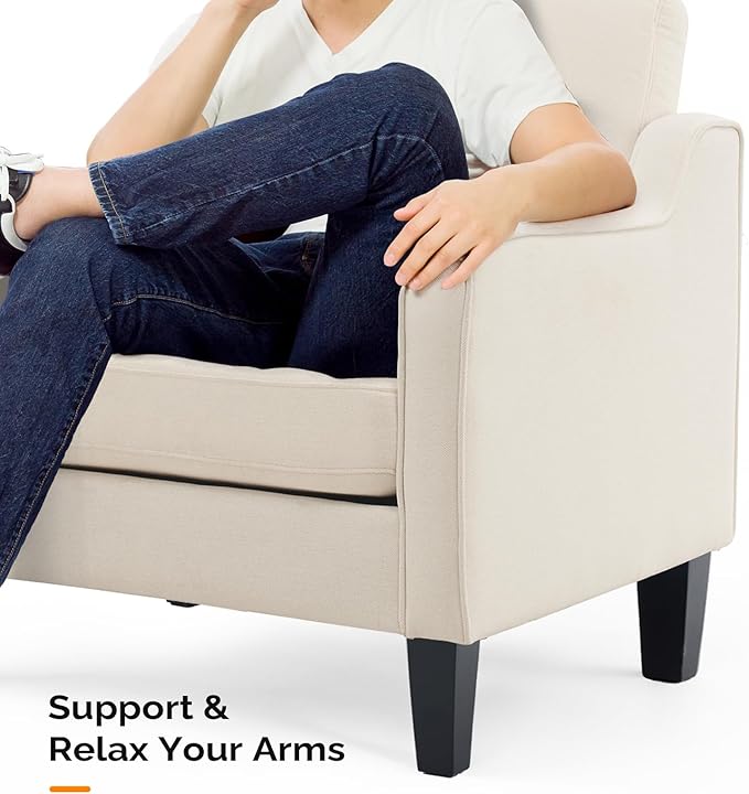 VINGLI Beige Accent Chairs for Living Room, Line Comfy Upholstered Chair Mid Century Modern Armchair for Bedroom, Home Office, Small Spaces, Apartment