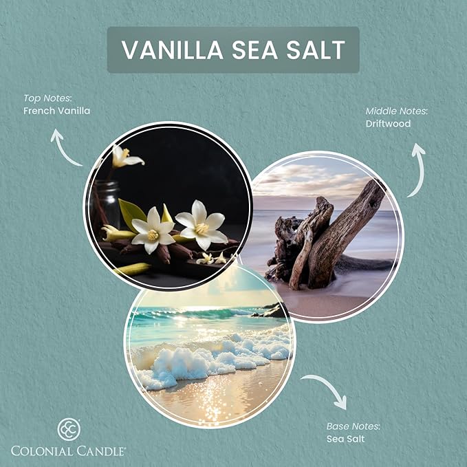 Colonial Candle Vanilla Sea Salt Scented Candle, Pop of Color Collection, 3 Wick, Blue, 14.5 oz - Up to 60 Hours Burn