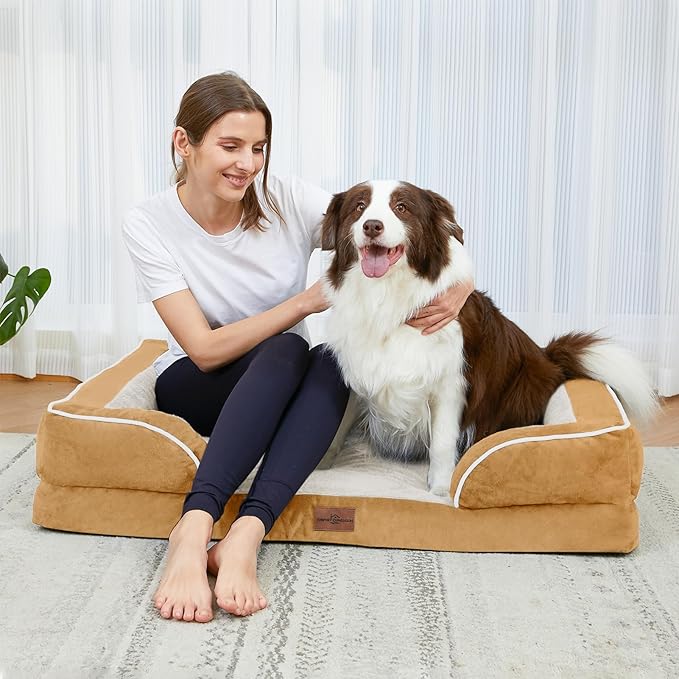 Comfort Expression Large Dog Beds Waterproof, Orthopedic Dog Beds for Large Sized Dogs, Comfy Pet Bed Sofa with Washable Removable Cover & Non-Slip Bottom(Khaki)