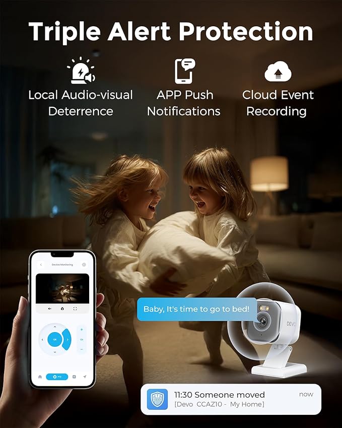 Devo Security Camera 2K | Indoor |Baby Monitor & Pet Camera | 2-Way Audio, Color Night Vision, Live Stream, Motion Alerts & Notifications White,1 Cam