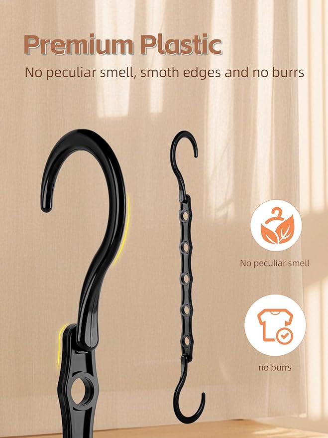 HOUSE DAY Space Saving Hangers Black, 16 Pack, Smart Closet Organizer Space Saver, Sturdy Plastic Clothes Hangers for All Types of Clothes, Closet Organizers and Storage, College Dorm Room Essentials