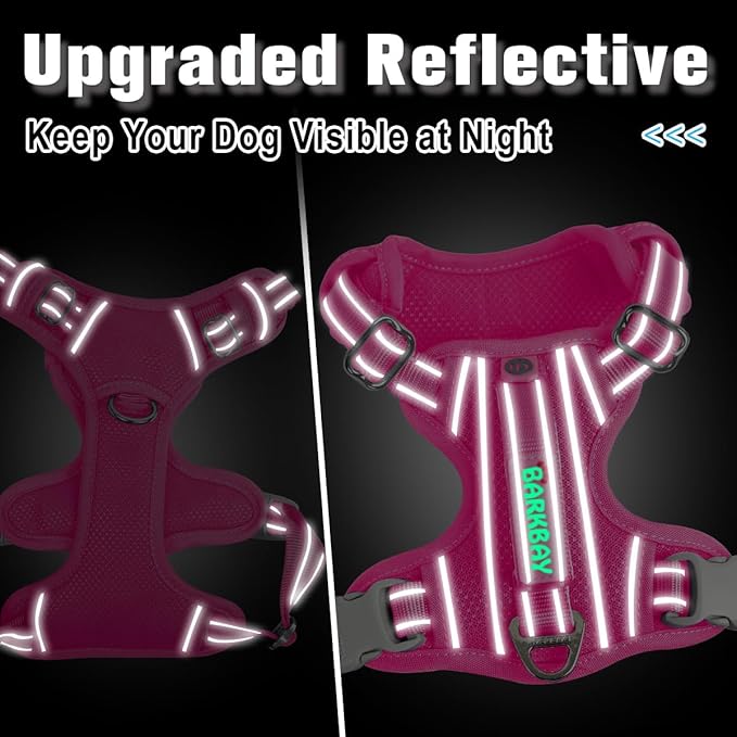 BARKBAY Dog Harness No Pull with ID Tag Pocket - Heavy Duty, Reflective, Easy Control for Large Dogs(Pink,XS)